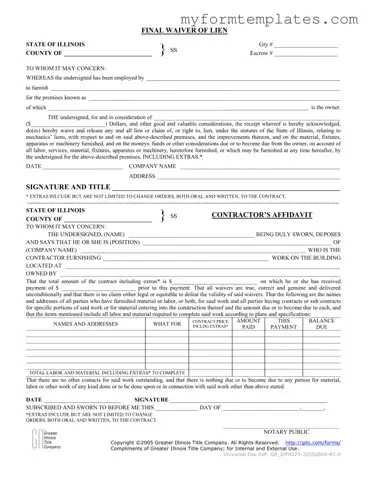 Official Illinois Final Waiver Of Lien Form in PDF