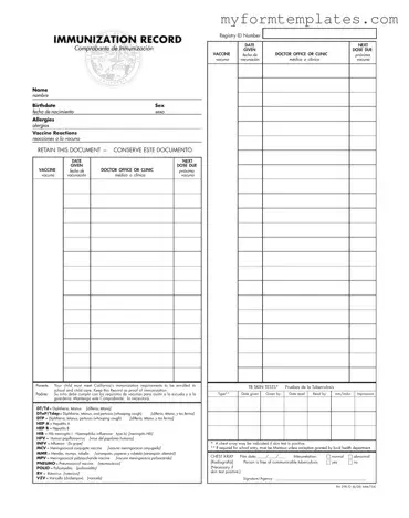 Official Immunization Record Form in PDF