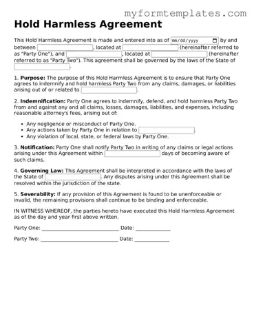 Hold Harmless Agreement Document
