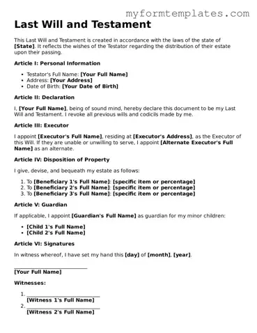 Last Will and Testament Document