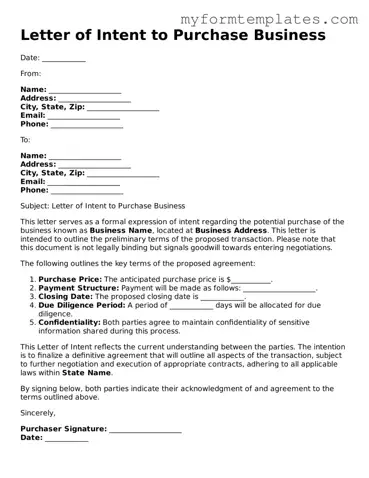 Letter of Intent to Purchase Business Document