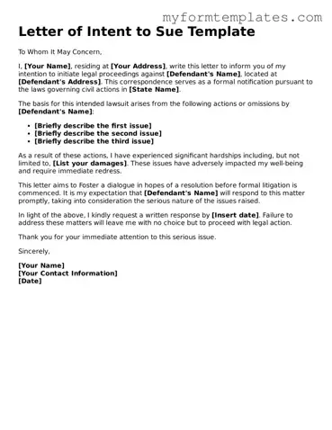 Letter of Intent to Sue Document