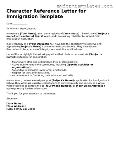 Character Reference Letter for Immigration Document