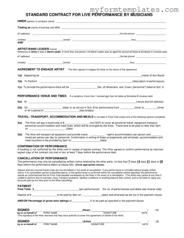 Official Live Performance Contract Form in PDF