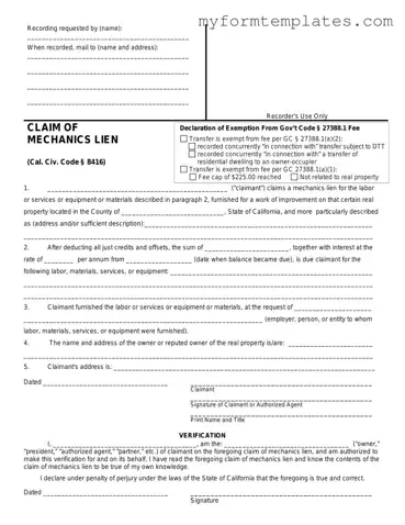 Official Mechanics Lien California Form in PDF