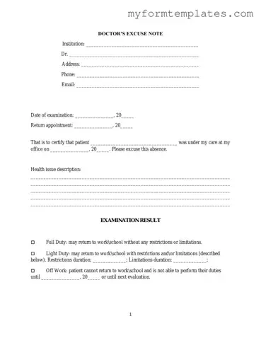 Official Doctors Excuse Note Form in PDF