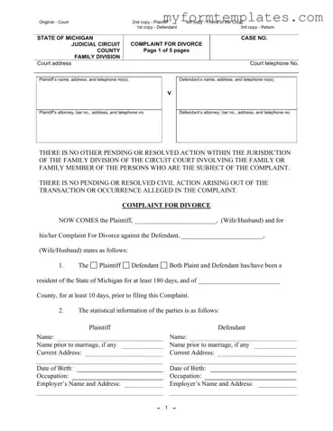 Official Michigan Complaint Divorce Form in PDF