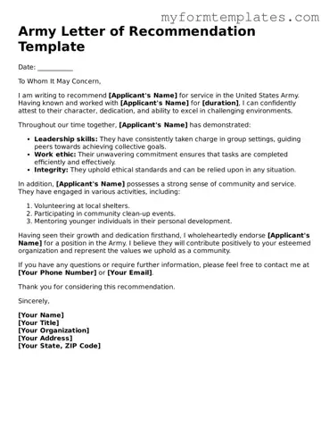 Army Letter of Recommendation Document