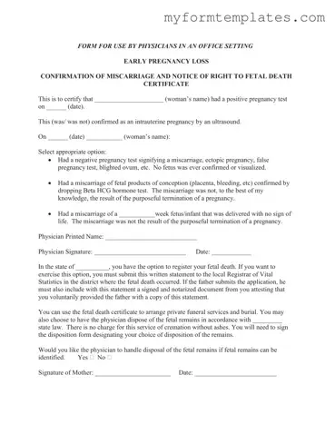 Official Miscarriage Discharge Paper Form in PDF