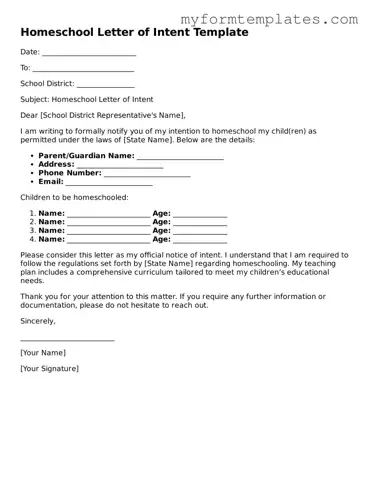 Homeschool Letter of Intent Document