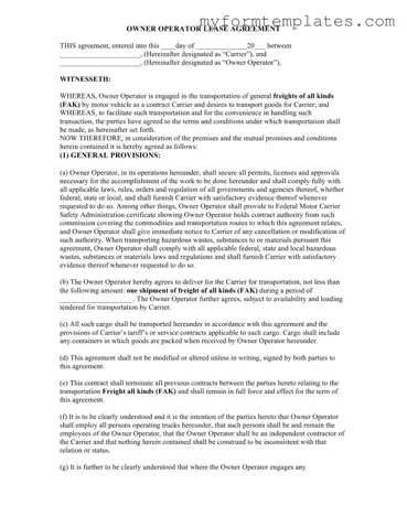 Official Owner Operator Lease Agreement Form in PDF