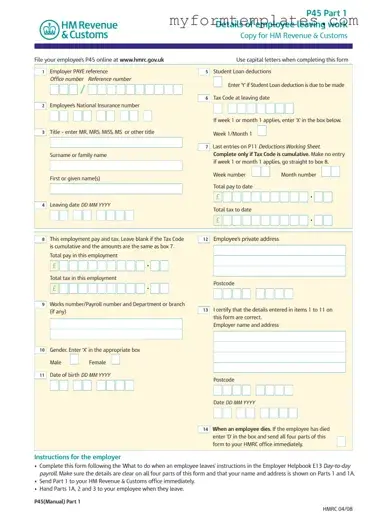 Official P 45 It Form in PDF