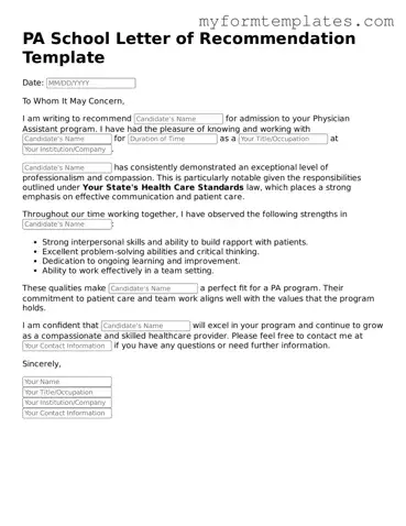 PA School Letter of Recommendation Document