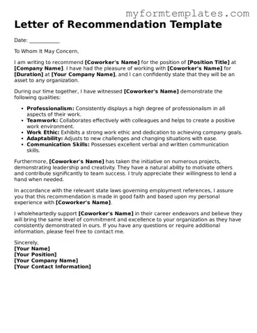 Letter of Recommendation for Coworker Document