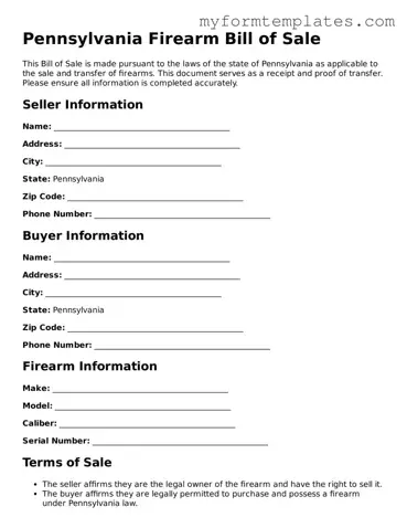 Official Firearm Bill of Sale Form for the State of Pennsylvania