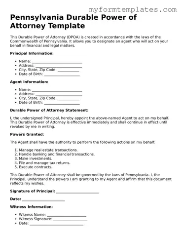 Official Durable Power of Attorney Form for the State of Pennsylvania