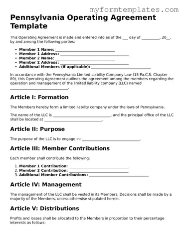 Official Operating Agreement Form for the State of Pennsylvania
