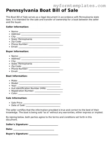 Official Boat Bill of Sale Form for the State of Pennsylvania
