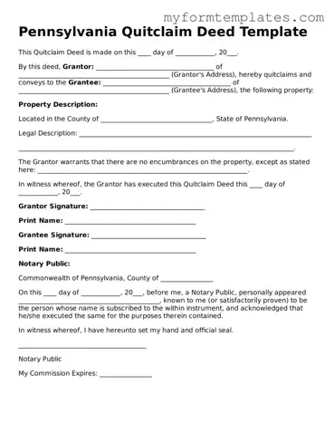 Official Quitclaim Deed Form for the State of Pennsylvania