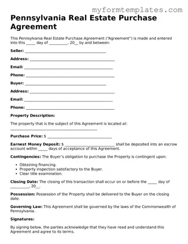 Official Real Estate Purchase Agreement Form for the State of Pennsylvania