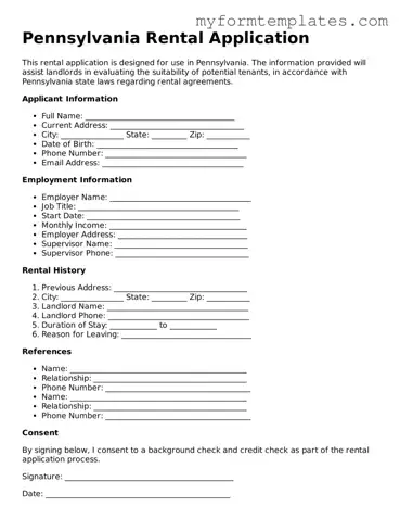 Official Rental Application Form for the State of Pennsylvania