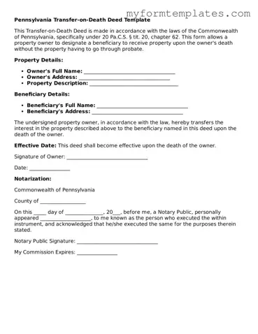 Official Transfer-on-Death Deed Form for the State of Pennsylvania