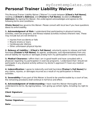 Personal Trainer Liability Waiver Document