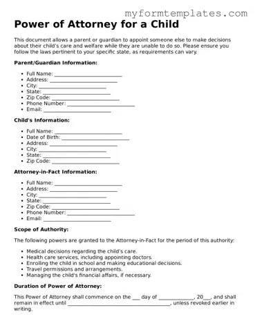 Power of Attorney for a Child Document