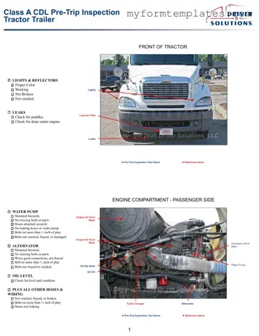Official Pre Trip Inspection Checklist Form in PDF