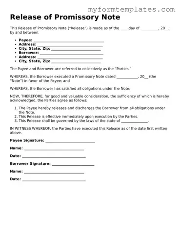 Release of Promissory Note Document