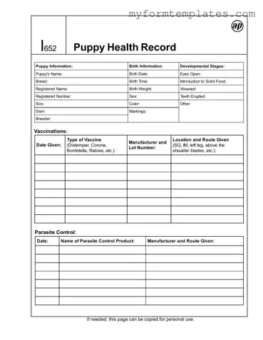 Official Puppy Health Record Form in PDF