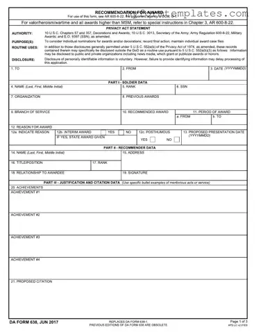 Official Da 638 Form in PDF