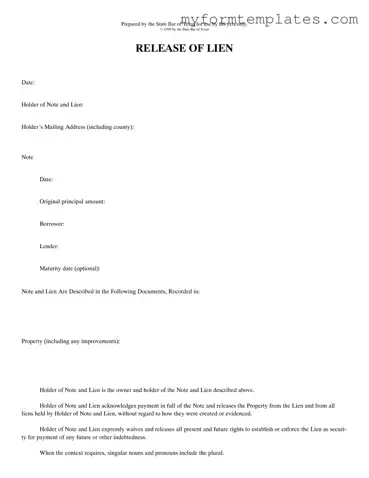 Official Release Of Lien Texas Form in PDF