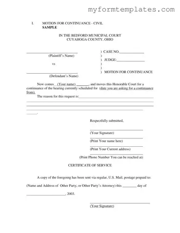 Official Motion For Continuance Form in PDF