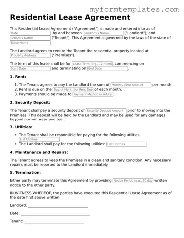 Residential Lease Agreement Document