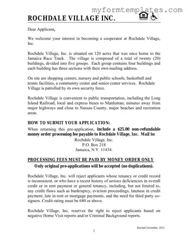 Official Rochdale village application Form in PDF