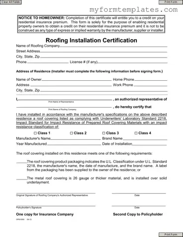 Official Roofing Certificate Form in PDF