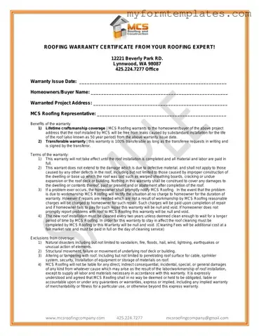 Official Roofing Warranty Certificate Form in PDF