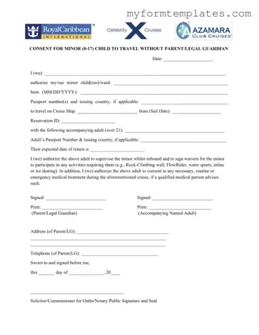 Official Royal Caribbean Parental Consent Form in PDF