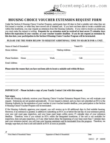 Official Section 8 Voucher Extension Form in PDF