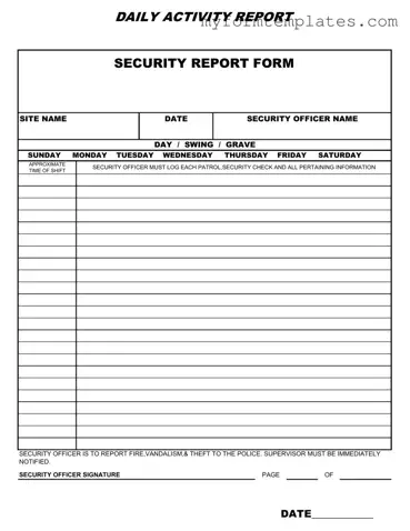 Official Security Guard Daily Report Sample Form in PDF