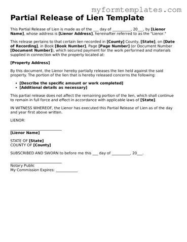 Partial Release of Lien Document