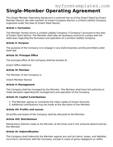 Single-Member Operating Agreement Document
