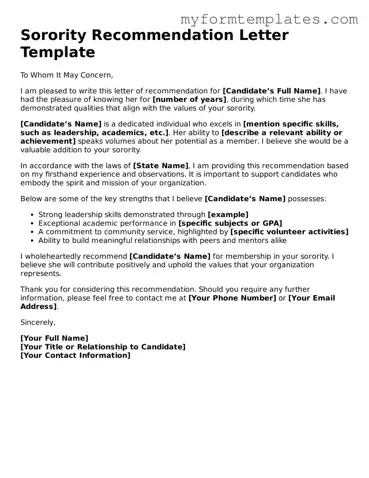 Sorority Recommendation Letter Document