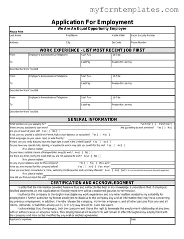 Official Spanish Application Employment Form in PDF