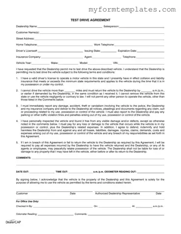 Official Test Drive Form in PDF