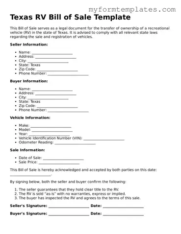 Official RV Bill of Sale Form for the State of Texas