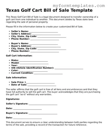 Official Golf Cart Bill of Sale Form for the State of Texas
