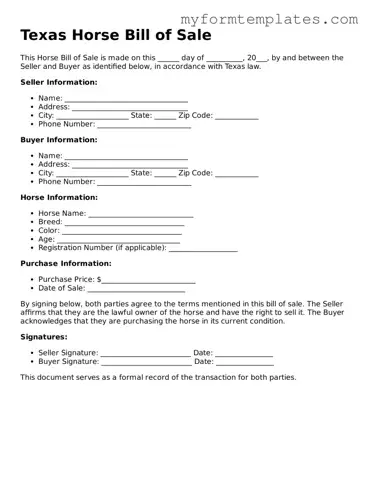 Official Horse Bill of Sale Form for the State of Texas