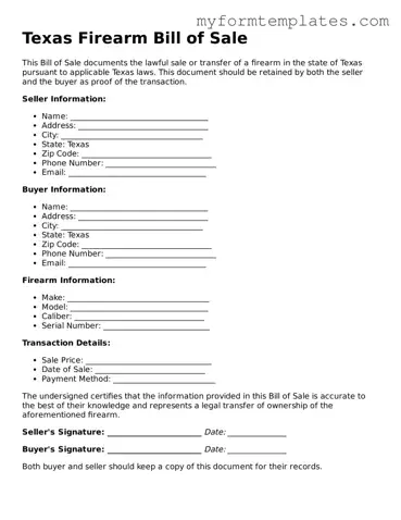 Official Firearm Bill of Sale Form for the State of Texas